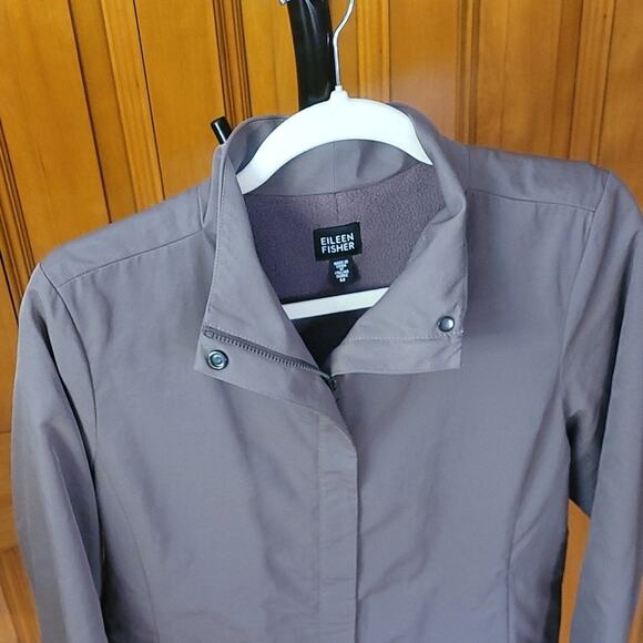 Eileen Fisher Jacket M Lgt Brown Snap Front Fully Lined Cotton Blend Minimalist - Picture 4 of 12
